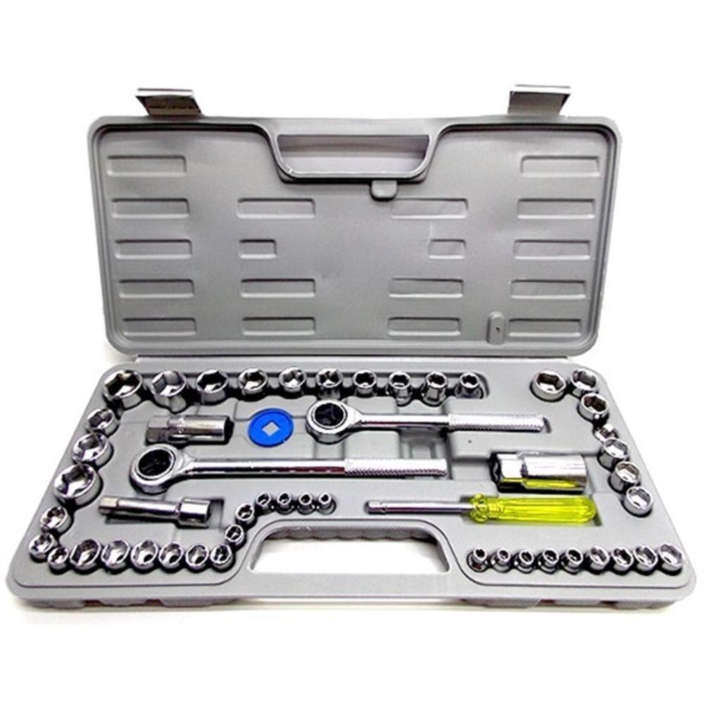 Jogo Chaves Soquete 52 Pecas Kit Completo Ferramentas Maleta Catraca 3/8 1/2 E 1/4 Reversivel Profissional - 1