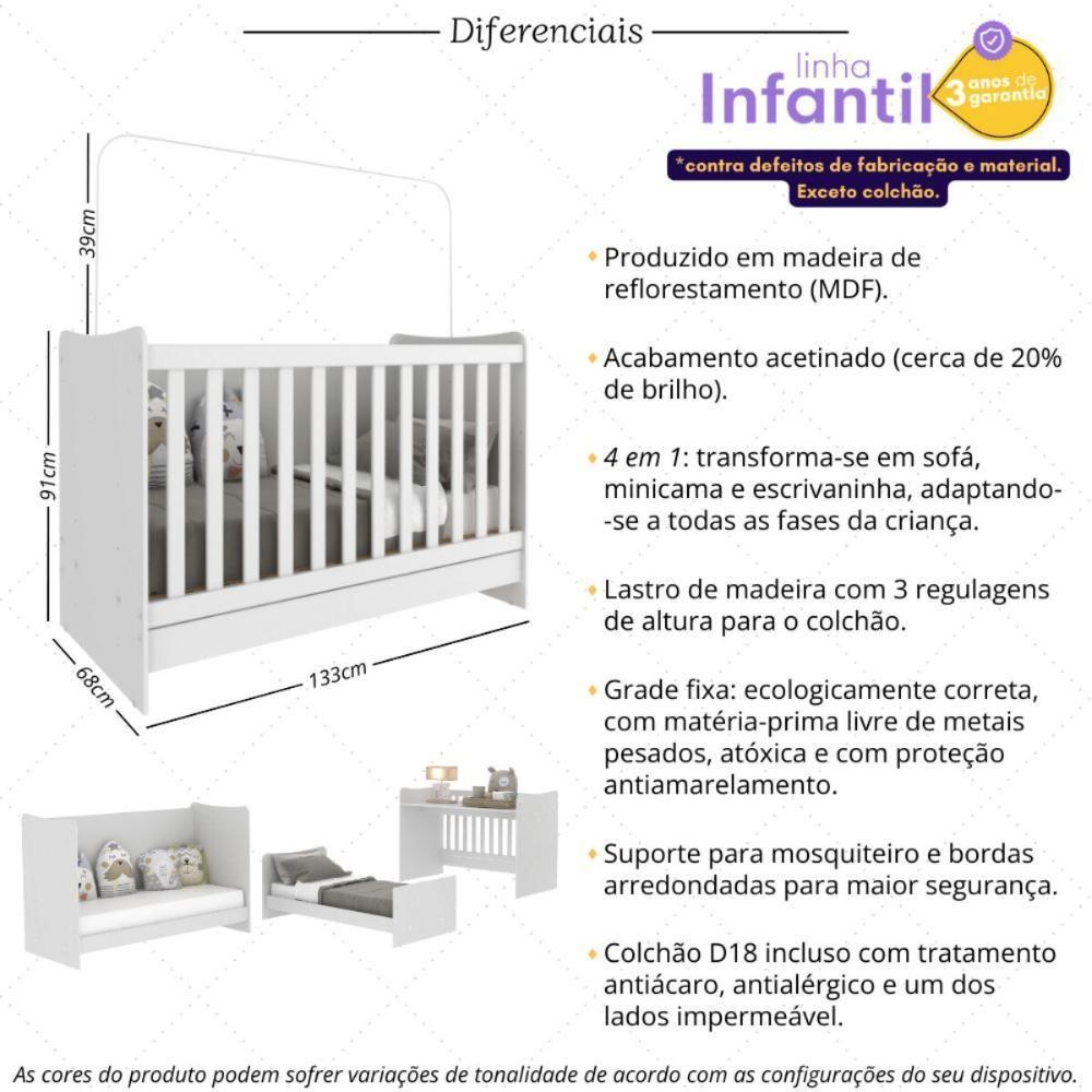 Berço 4 Em 1 Vira Escrivaninha Com Colchão Incluso Multimóveis Mp4350 Branco - 5