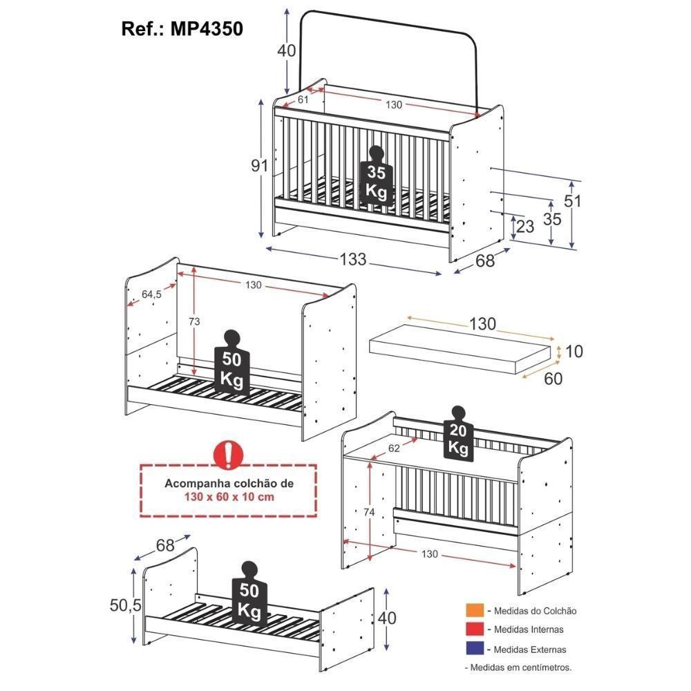 Berço 4 Em 1 Vira Escrivaninha Com Colchão Incluso Multimóveis Mp4350 Branco - 6
