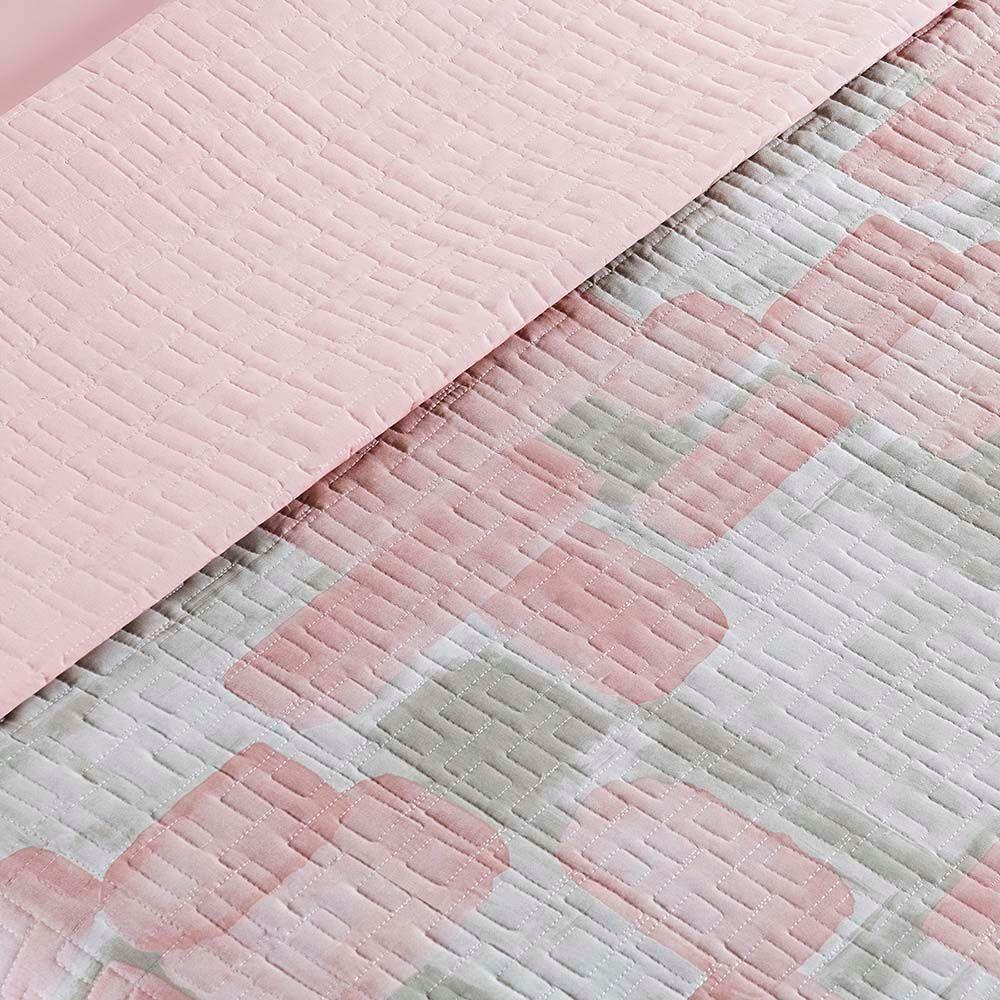 Kit Cobre Leito Colcha Maggy Queen 3 Peças Dupla Face Percale 200 Fios Quadri Rosa 80% Algodão - 3