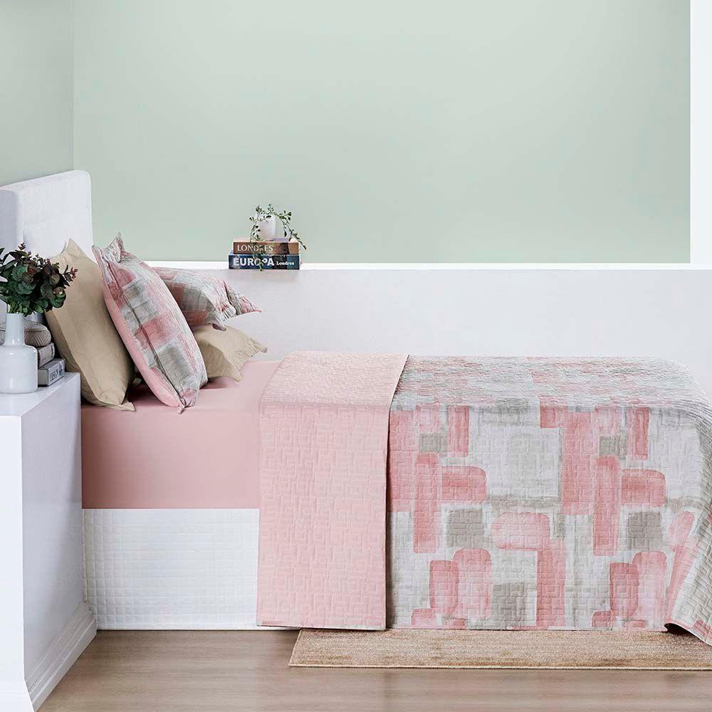 Kit Cobre Leito Colcha Maggy Queen 3 Peças Dupla Face Percale 200 Fios Quadri Rosa 80% Algodão - 4