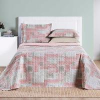 Kit Cobre Leito Colcha Maggy Queen 3 Peças Dupla Face Percale 200 Fios Quadri Rosa 80% Algodão - 2