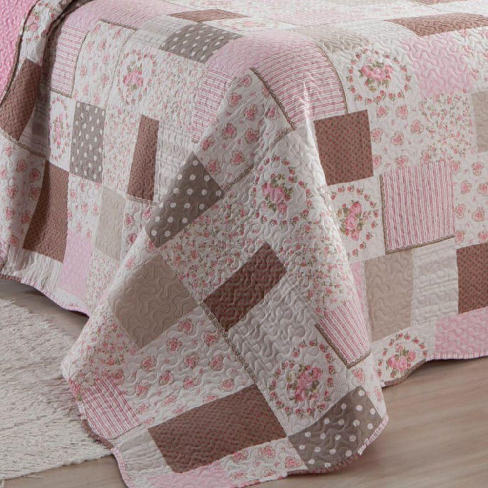 Kit Cobre Leito Colcha Daily Queen 3 Peças Dupla Face Estampado Floral Patchwork 12 100% Poliéster - 2