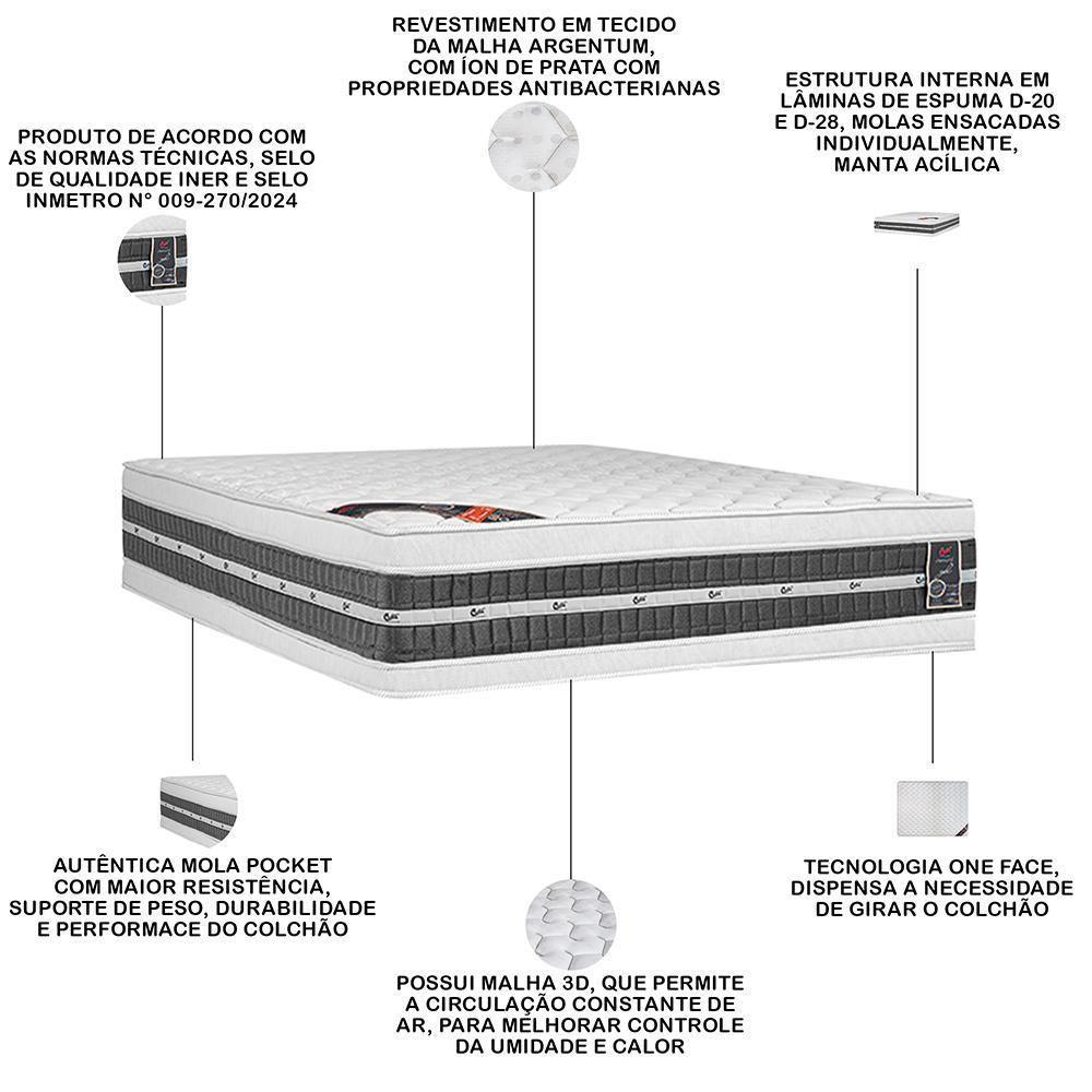 Colchão King Molas Pocket 193x203x32cm One Face Premium Gel - Castor - 4