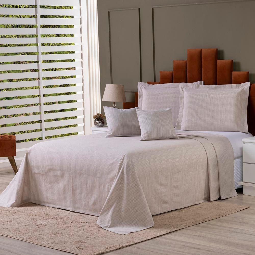 Kit Cobre Leito Colcha Usual Casal 5 Peças Tecido Rústico Almofada Avelã 60% Algodão 40% Poliéster - 1