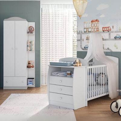 Berço Multifuncional Mp4347 em MDP Branco Colorido com Cômoda e Guarda Roupa para Bebê