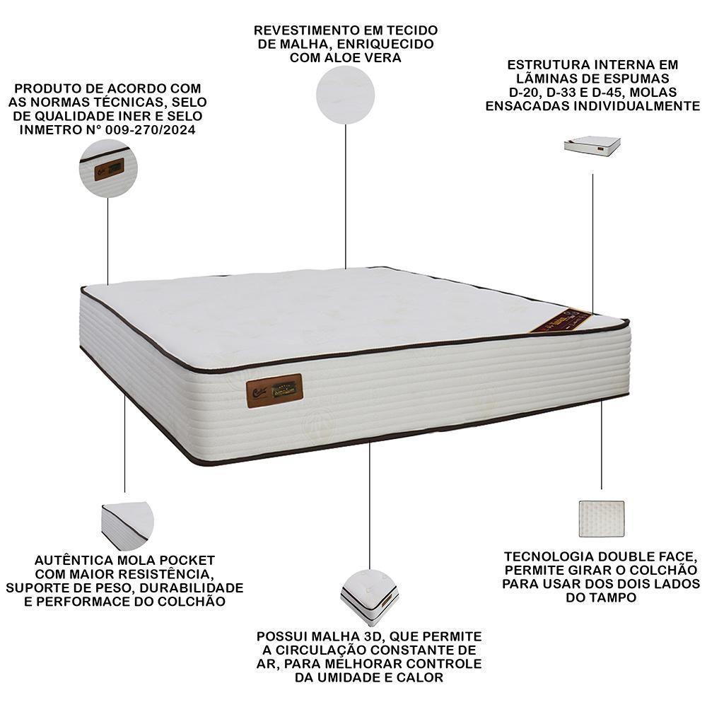 Colchão Queen Molas Pocket 158x198x32cm Double Face Kingdom New - Castor - 4