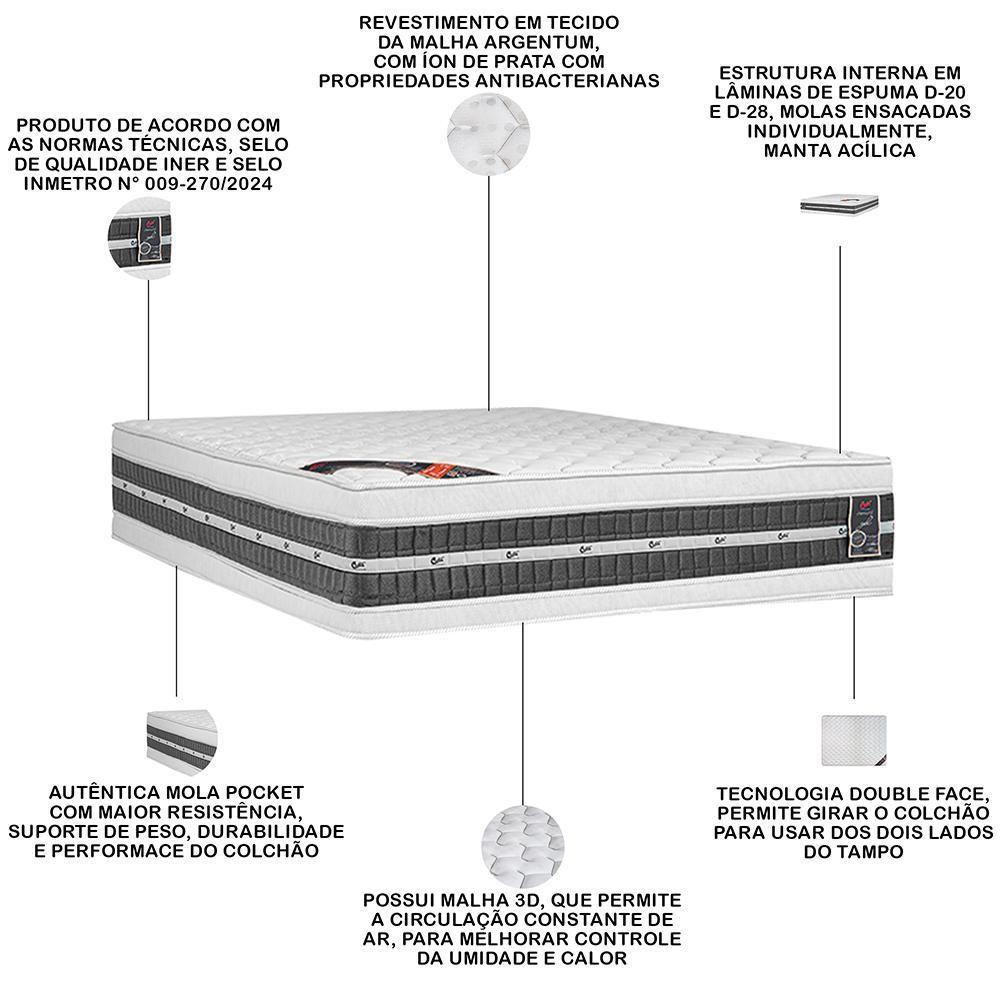 Colchão Queen Molas Pocket 158x198x36cm Double Face Premium Gel - Castor - 4