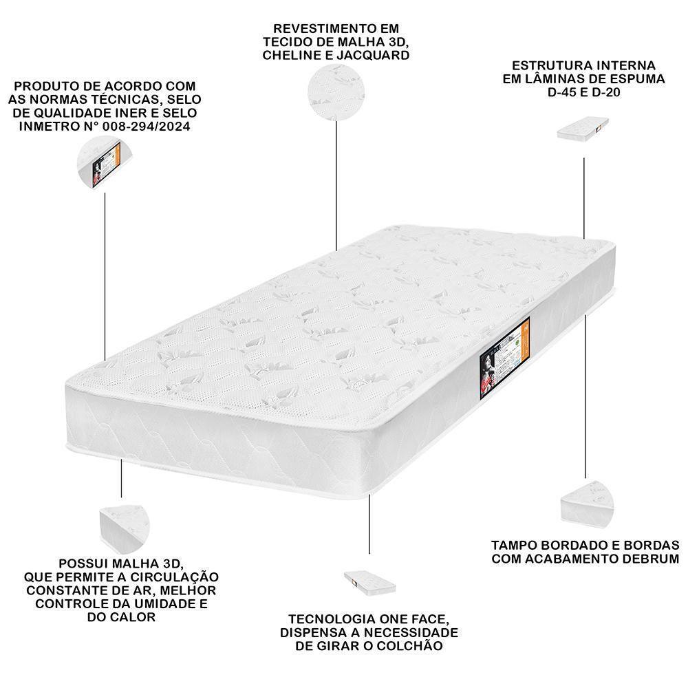 Colchão Solteiro Espuma D45 88x188x23cm One Face Black - 4