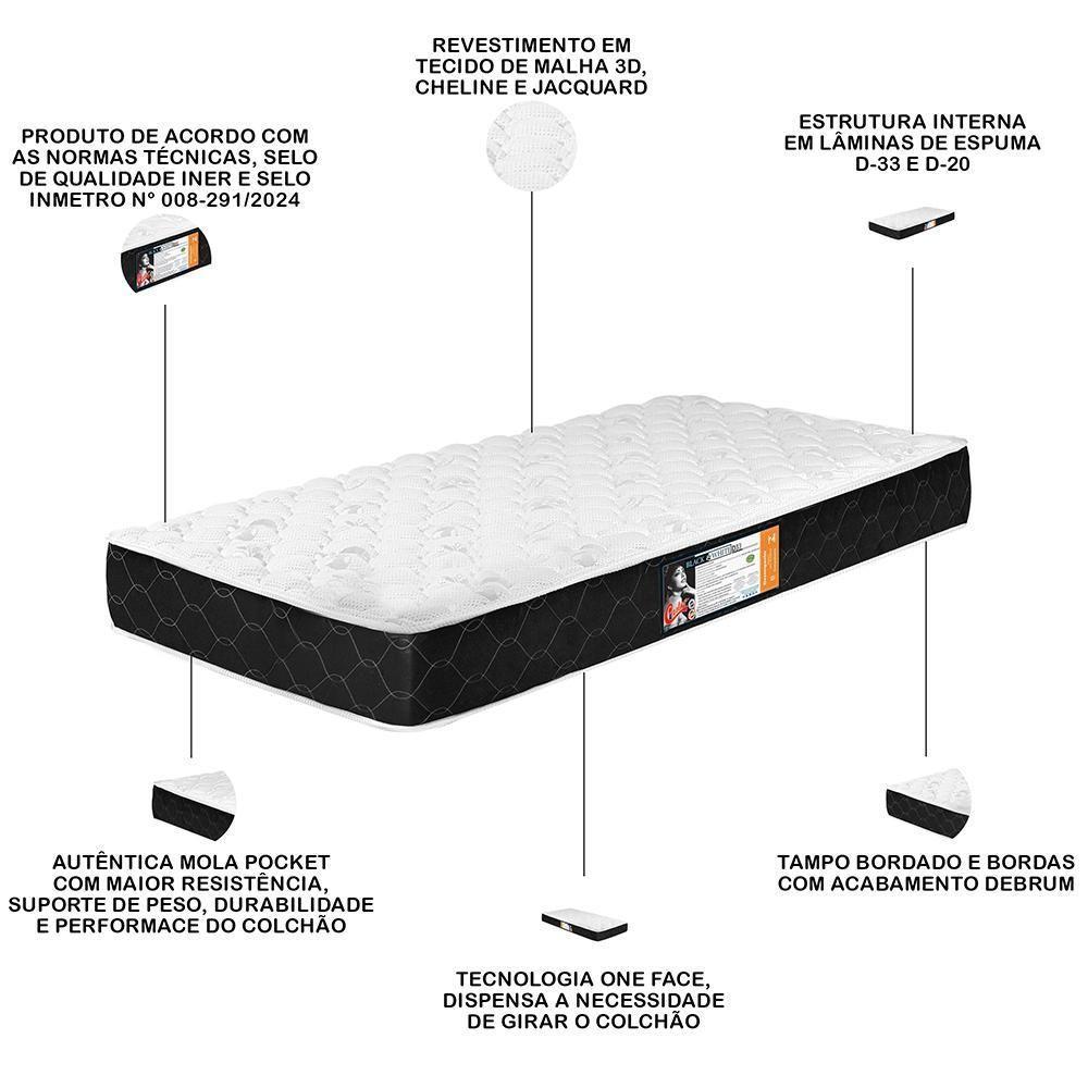 Colchão Solteiro Espuma D33 88x188x23cm One Face Black - 4