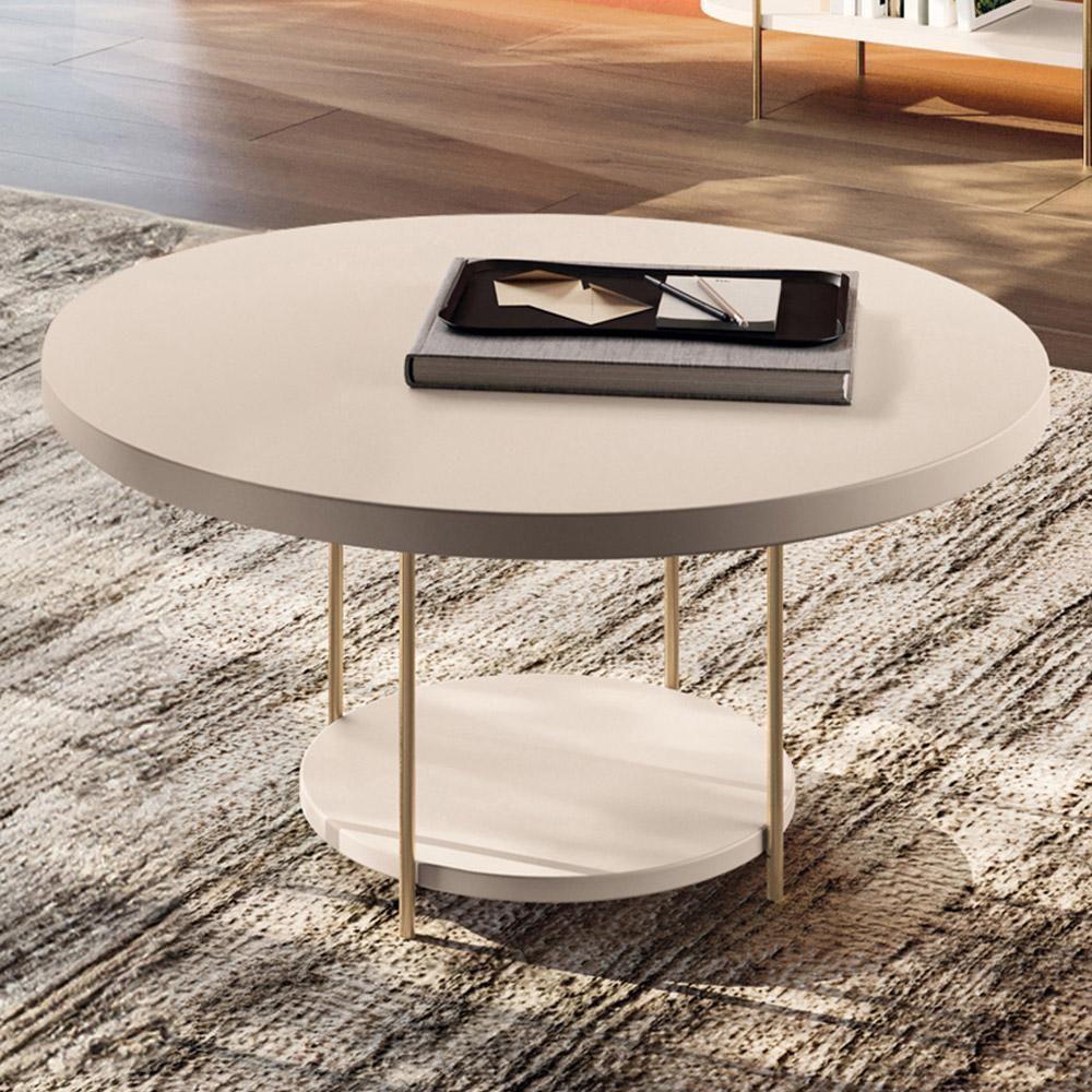 Mesa De Centro Para Sala Redonda Tampo Mdf Pés Aço Allure B01 Off White - Lyam Decor - 2