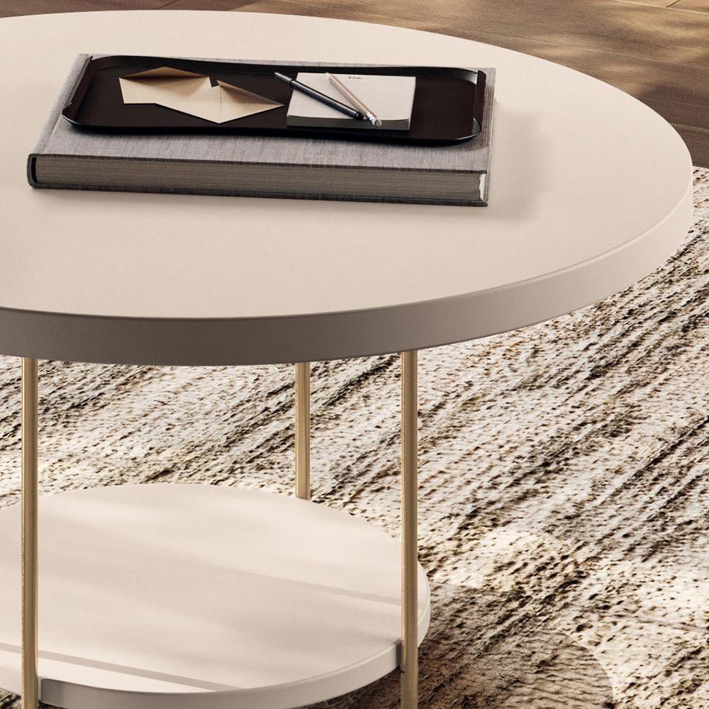 Mesa De Centro Para Sala Redonda Tampo Mdf Pés Aço Allure B01 Off White - Lyam Decor - 5