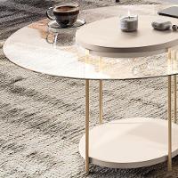 Mesa De Centro Para Sala Redonda Tampo Vidro Pés Aço Allure B01 Off White - Lyam Decor