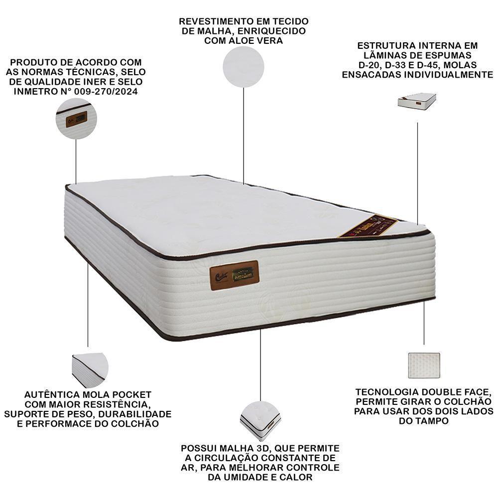 Colchão Solteiro Molas Pocket 88x188x32cm Double Face Kingdom New - Castor - 3