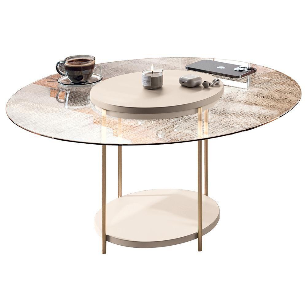 Conjunto Mesas De Centro Redonda Mdf E Vidro Allure B01 Off White - Lyam Decor - 3