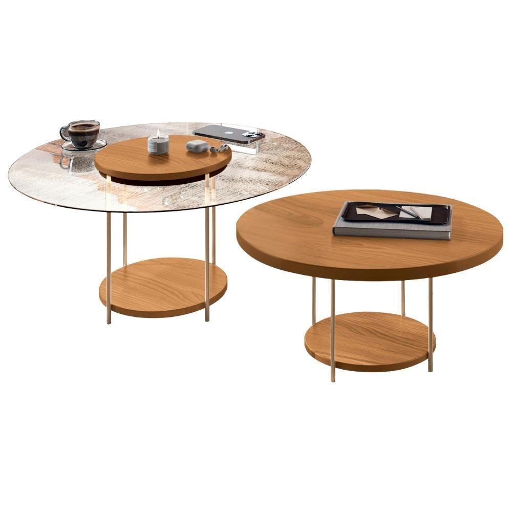 Conjunto Mesas De Centro Redonda Mdf E Vidro Allure B01 Cinamomo - Lyam Decor - 1