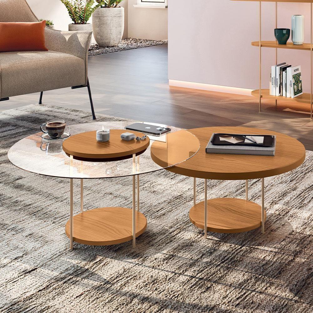 Conjunto Mesas De Centro Redonda Mdf E Vidro Allure B01 Cinamomo - Lyam Decor - 2