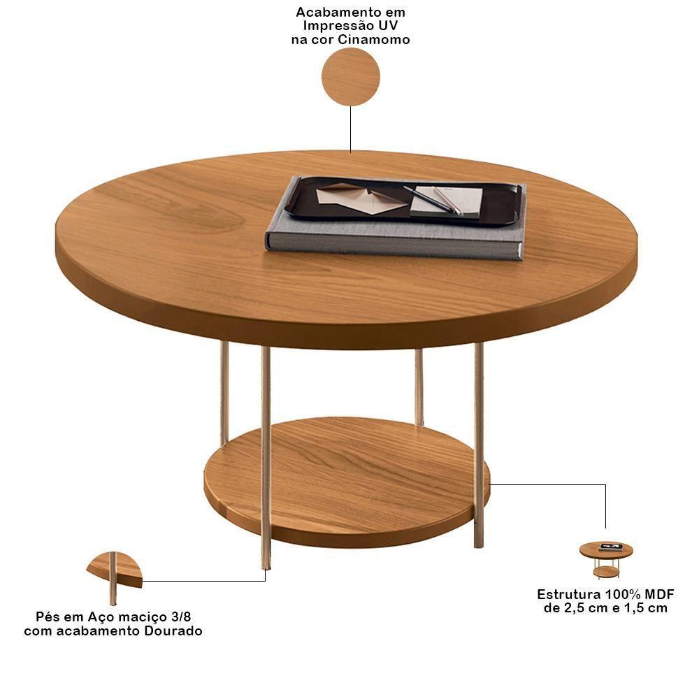 Kit 02 Mesas De Centro Para Sala Redonda Tampo Mdf Pés Aço Allure B01 Cinamomo - Lyam Decor - 3