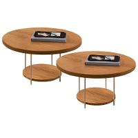 Kit 02 Mesas De Centro Para Sala Redonda Tampo Mdf Pés Aço Allure B01 Cinamomo - Lyam Decor - 1