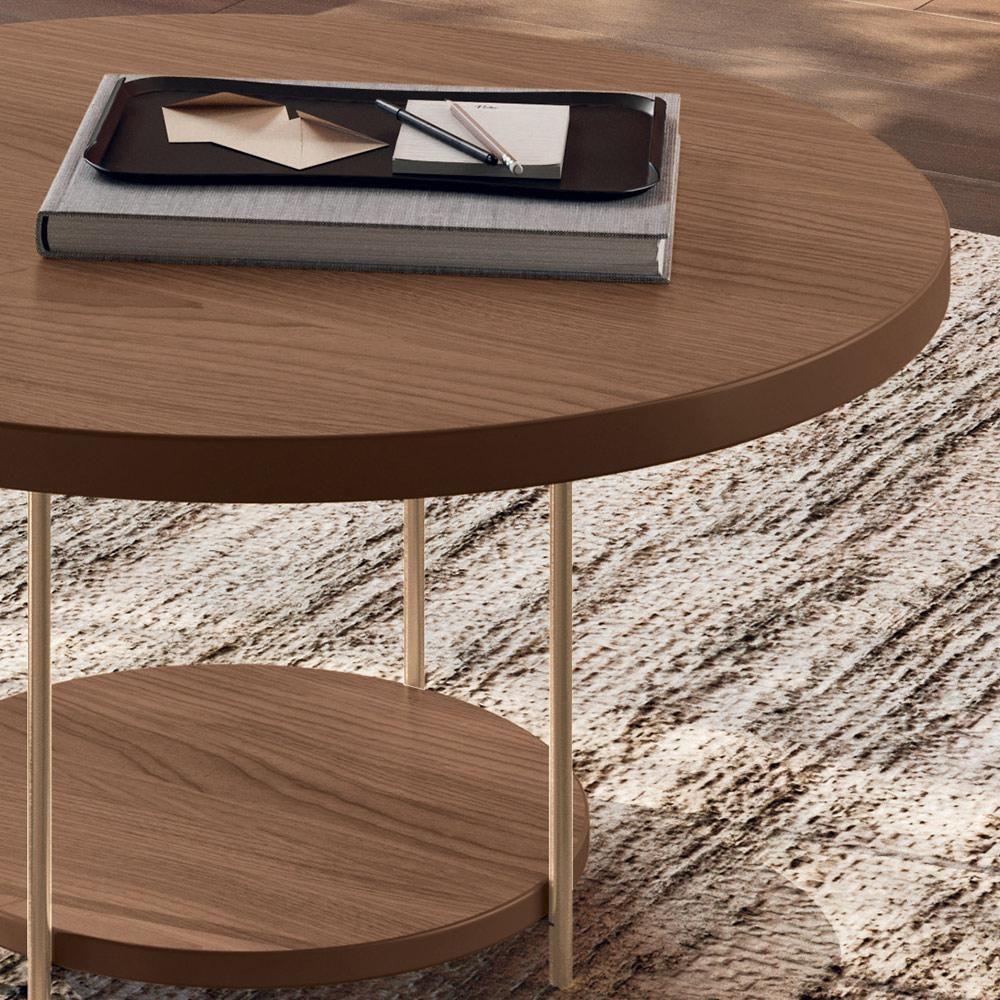 Kit 02 Mesas De Centro Para Sala Redonda Tampo Mdf Pés Aço Allure B01 Castanho - Lyam Decor - 5