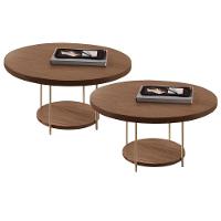 Kit 02 Mesas De Centro Para Sala Redonda Tampo Mdf Pés Aço Allure B01 Castanho - Lyam Decor - 1