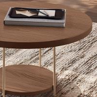 Kit 02 Mesas De Centro Para Sala Redonda Tampo Mdf Pés Aço Allure B01 Castanho - Lyam Decor - 5