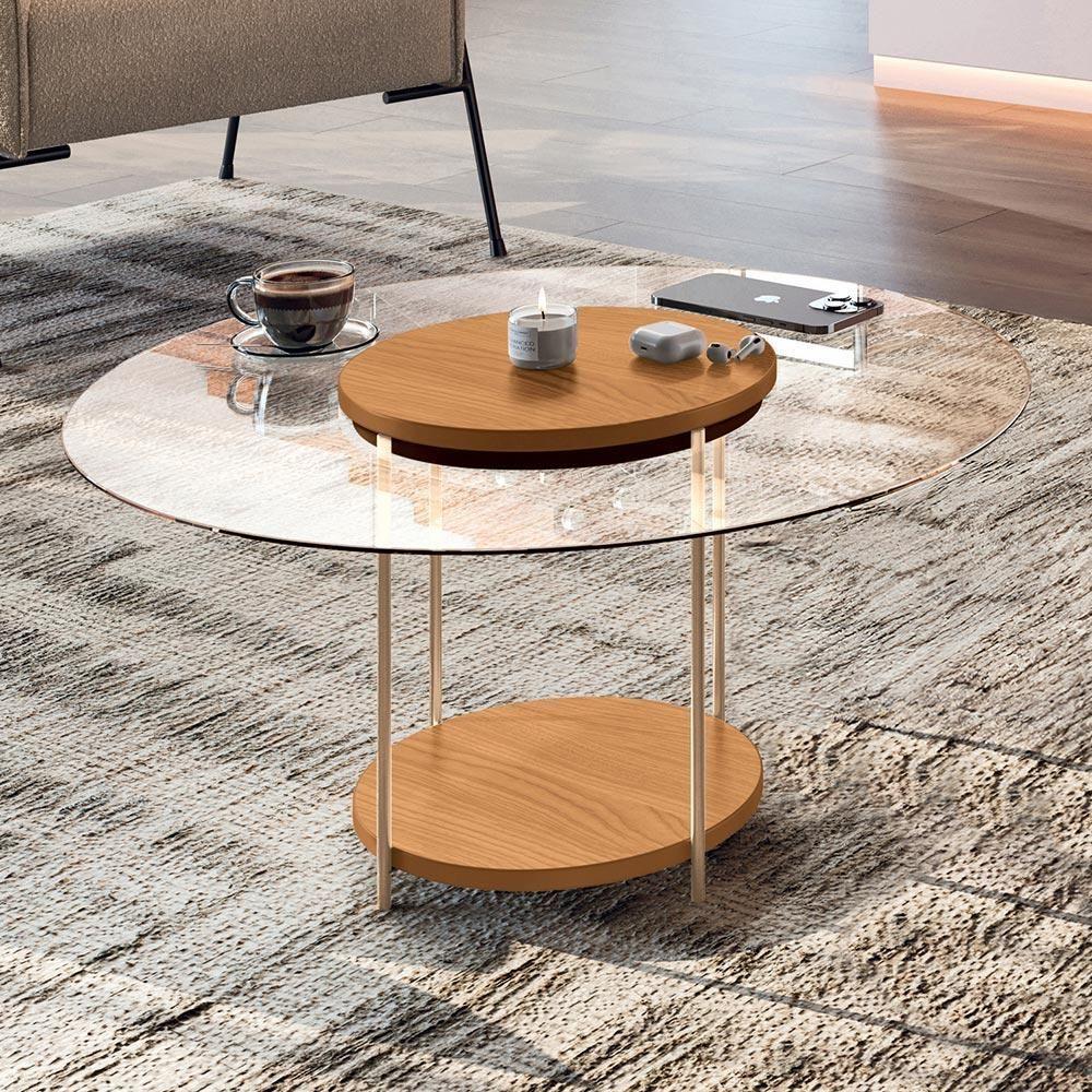 Mesa De Centro Para Sala Redonda Tampo Vidro Pés Aço Allure B01 Cinamomo - Lyam Decor - 2