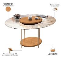 Mesa De Centro Para Sala Redonda Tampo Vidro Pés Aço Allure B01 Cinamomo - Lyam Decor - 3