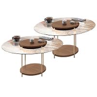 Kit 02 Mesas De Centro Para Sala Redonda Tampo Vidro Pés Aço Allure B01 Castanho - Lyam Decor - 1