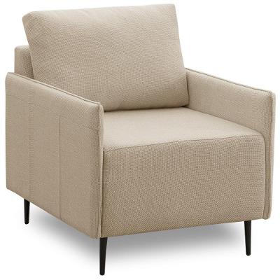 Poltrona Decorativa Para Sala De Estar Living Yves F04 Linho Tramado Creme - Lyam Decor