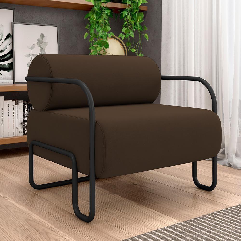 Kit 02 Poltronas Decorativa Pés Industrial Moscou K01 Veludo Marrom - Lyam Decor - 2