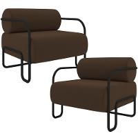 Kit 02 Poltronas Decorativa Pés Industrial Moscou K01 Veludo Marrom - Lyam Decor - 1