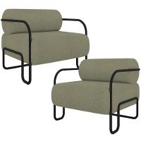 Kit 02 Poltronas Decorativa Pés Industrial Moscou K01 Bouclê Verde - Lyam Decor - 1