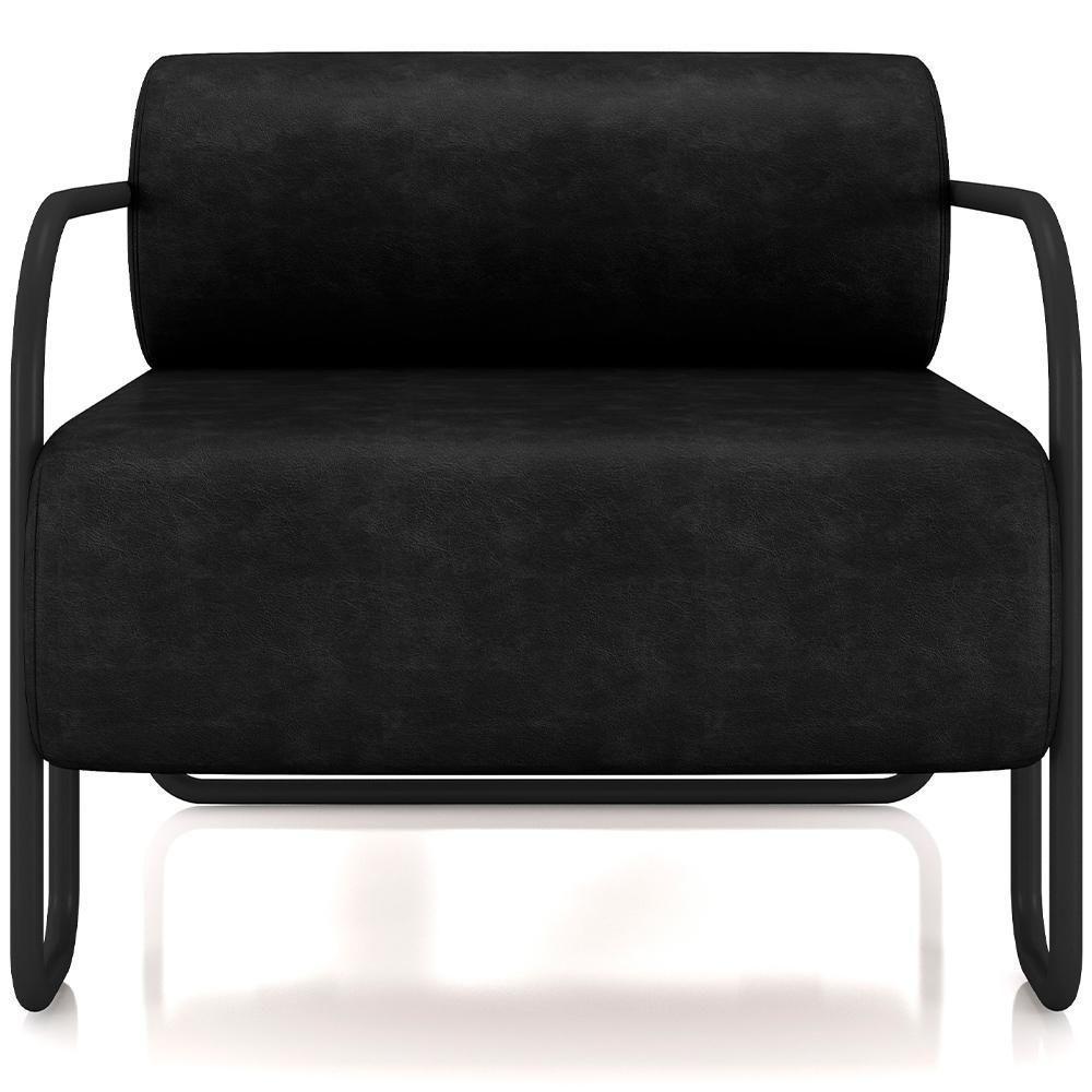 Kit 02 Poltronas Decorativa Pés Industrial Moscou K01 Couríssimo Preto - Lyam Decor - 3