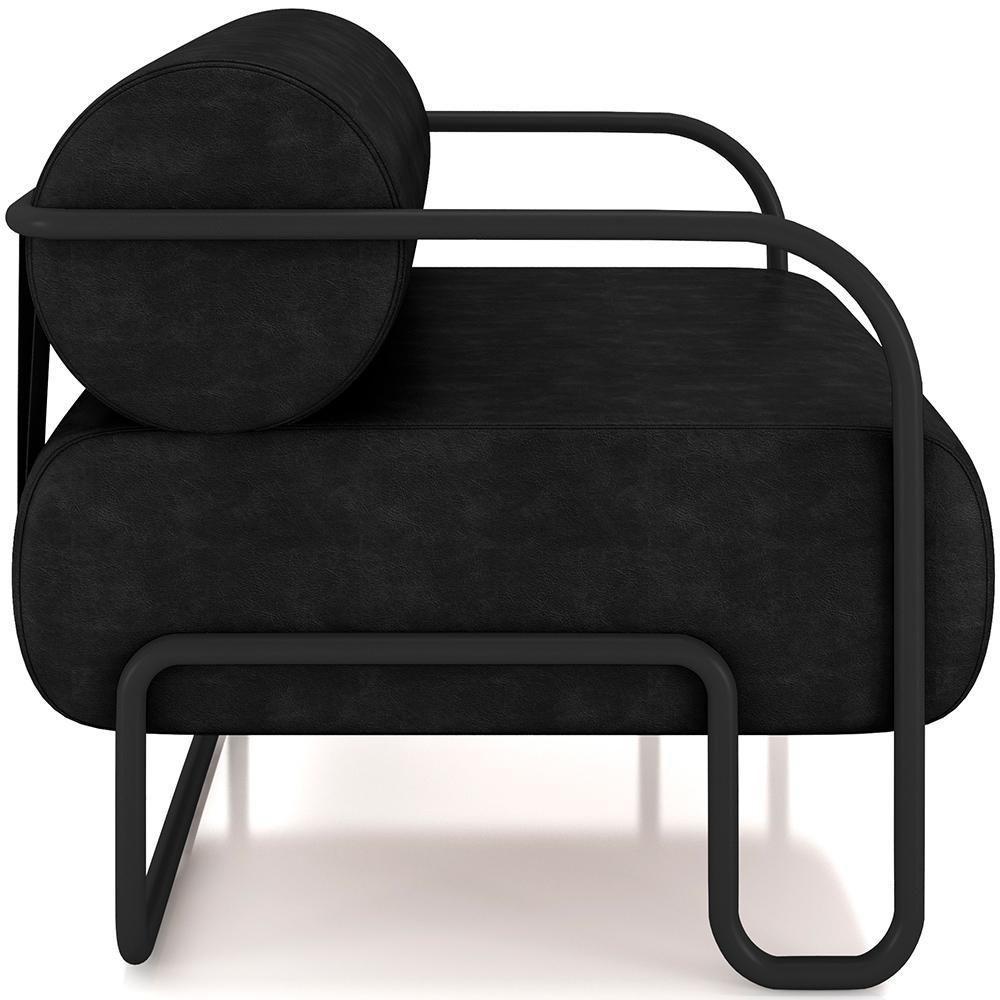 Kit 02 Poltronas Decorativa Pés Industrial Moscou K01 Couríssimo Preto - Lyam Decor - 6