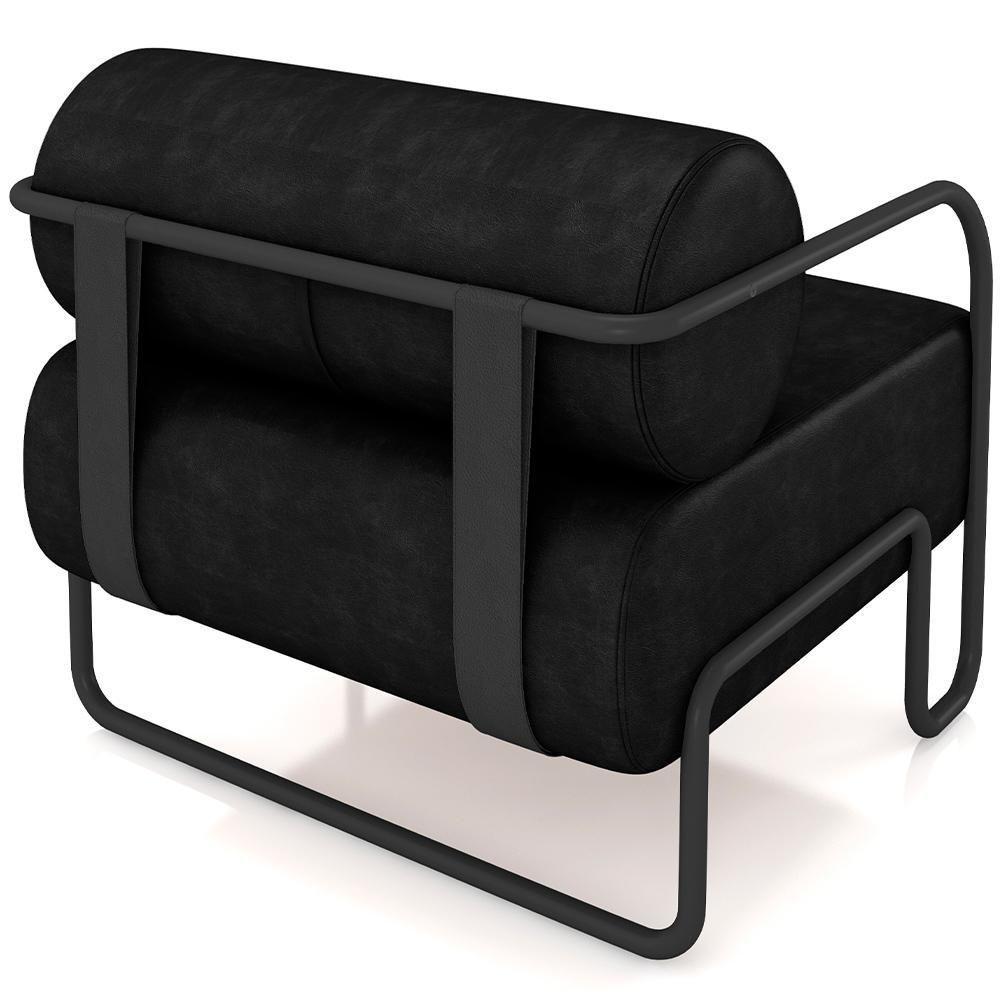 Kit 02 Poltronas Decorativa Pés Industrial Moscou K01 Couríssimo Preto - Lyam Decor - 7
