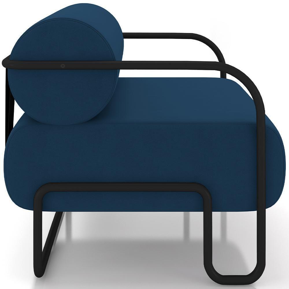 Kit 02 Poltronas Decorativa Pés Industrial Moscou K01 Veludo Azul Marinho - Lyam Decor - 6