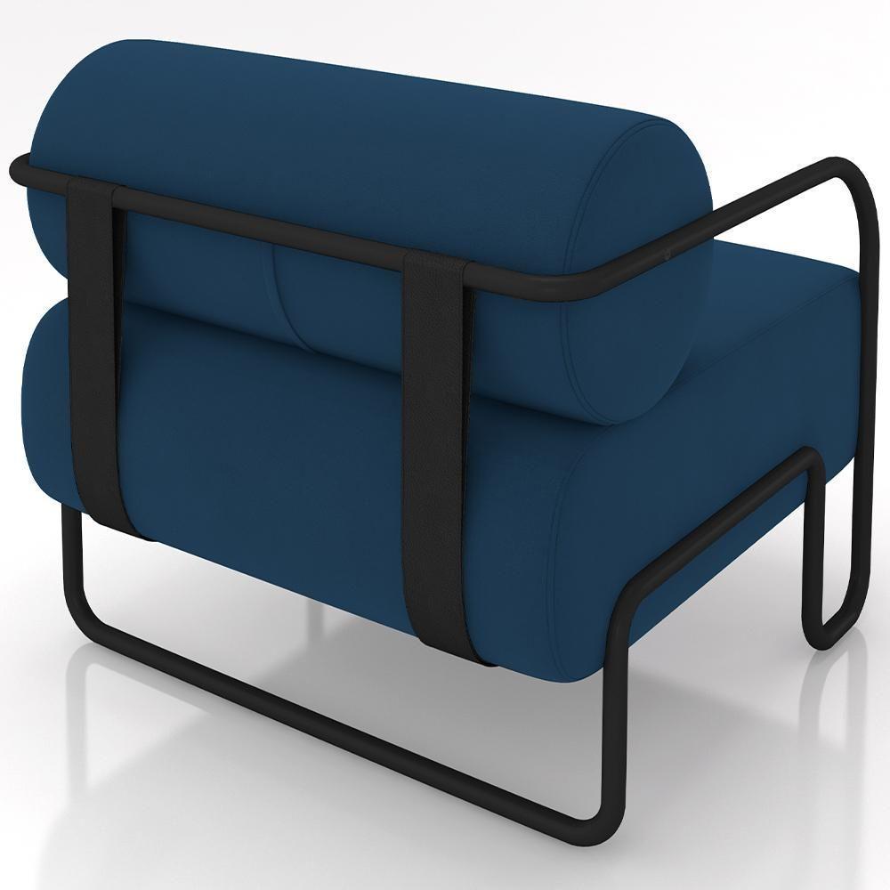Kit 02 Poltronas Decorativa Pés Industrial Moscou K01 Veludo Azul Marinho - Lyam Decor - 7
