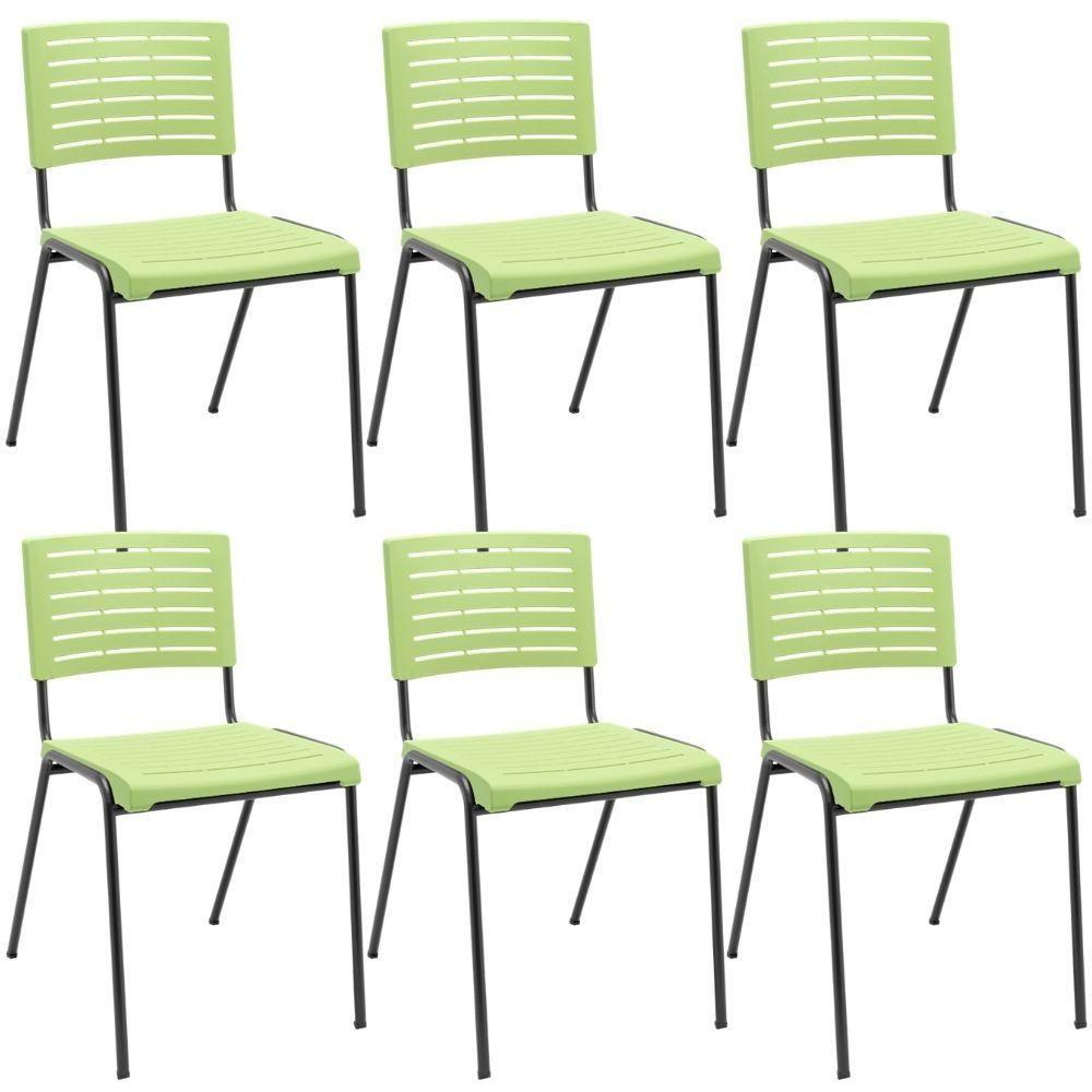 Kit 06 Cadeiras Empilhável Fixa Escritório Multiuso Base Preta Kimi P03 Verde Claro - Lyam Decor - 1