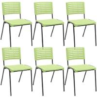 Kit 06 Cadeiras Empilhável Fixa Escritório Multiuso Base Preta Kimi P03 Verde Claro - Lyam Decor - 1