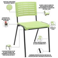 Kit 06 Cadeiras Empilhável Fixa Escritório Multiuso Base Preta Kimi P03 Verde Claro - Lyam Decor - 3