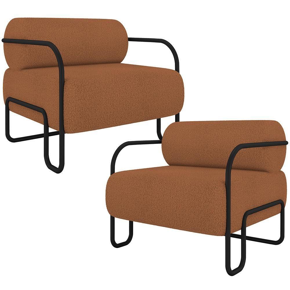 Kit 02 Poltronas Decorativa Pés Industrial Moscou K01 Bouclê Terracota - Lyam Decor - 1
