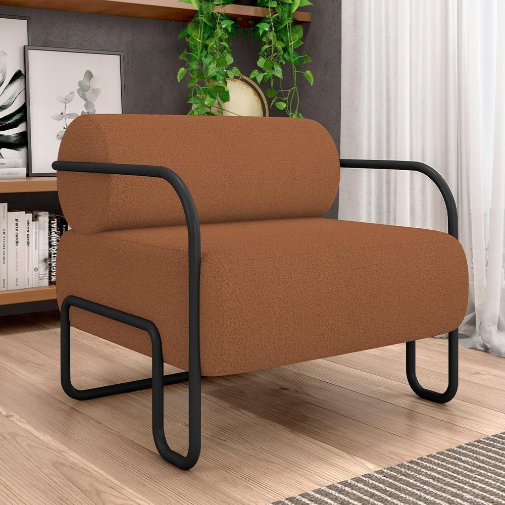 Kit 02 Poltronas Decorativa Pés Industrial Moscou K01 Bouclê Terracota - Lyam Decor - 2
