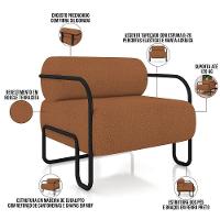 Kit 02 Poltronas Decorativa Pés Industrial Moscou K01 Bouclê Terracota - Lyam Decor