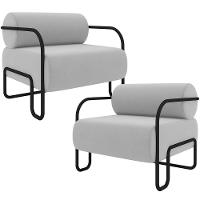 Kit 02 Poltronas Decorativa Pés Industrial Moscou K01 Veludo Cinza - Lyam Decor - 1