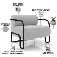 Kit 02 Poltronas Decorativa Pés Industrial Moscou K01 Veludo Cinza - Lyam Decor