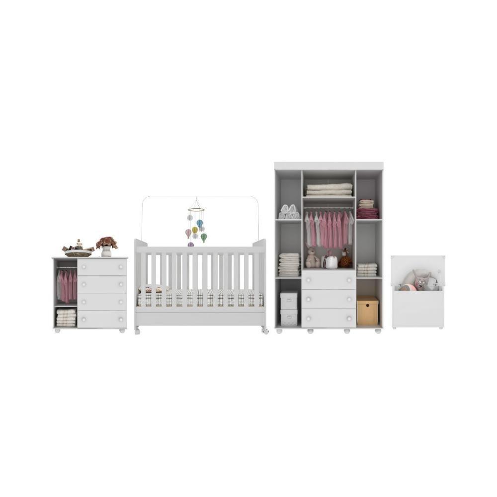 Quarto Infantil Completo Com Berço Americano 3 Em 1 Para Colchão 130x70cm Multimóveis Mp4360 Branco - 3