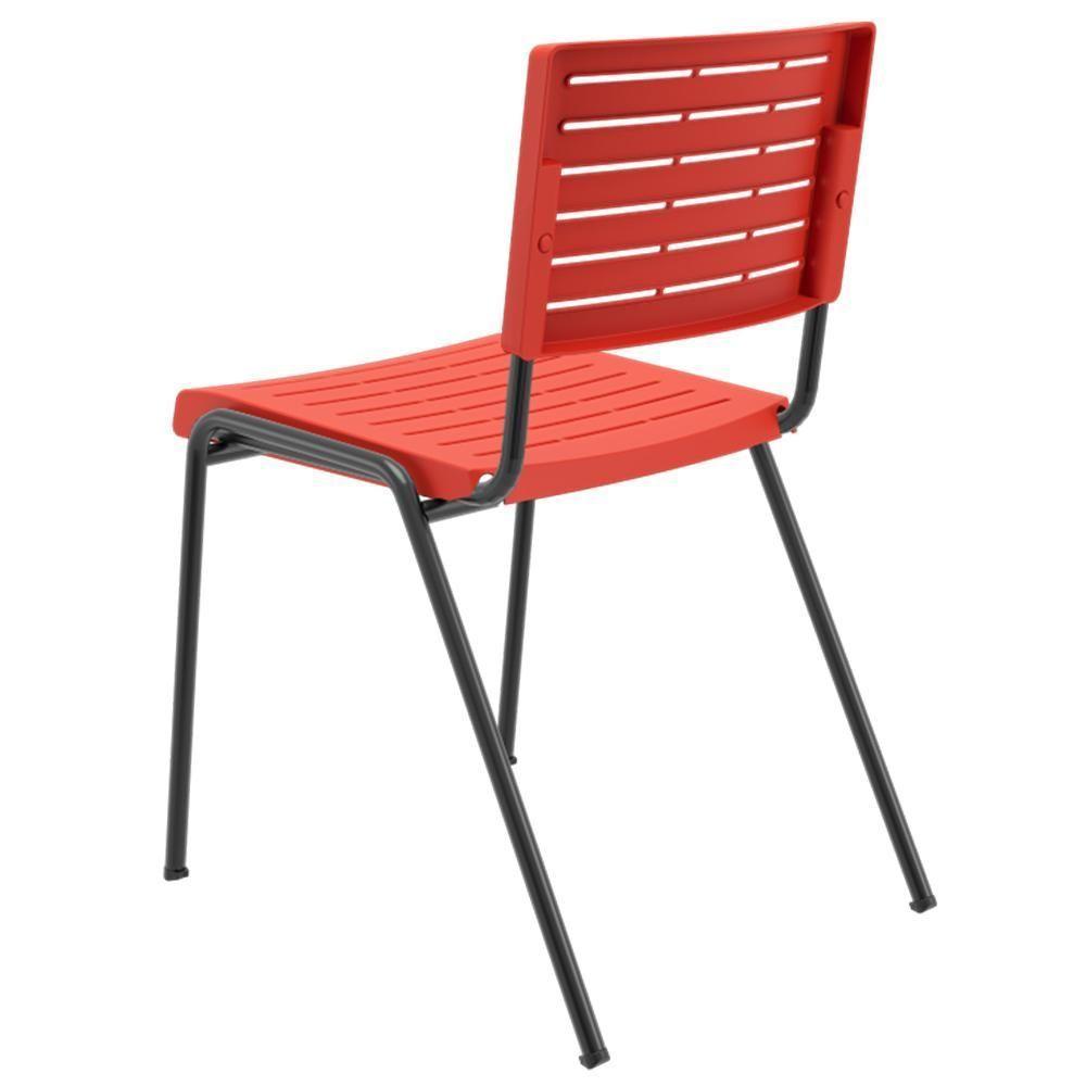 Kit 02 Cadeiras Empilhável Fixa Escritório Multiuso Base Preta Kimi P03 Vermelho - Lyam Decor - 6