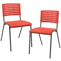 Kit 02 Cadeiras Empilhável Fixa Escritório Multiuso Base Preta Kimi P03 Vermelho - Lyam Decor - 1