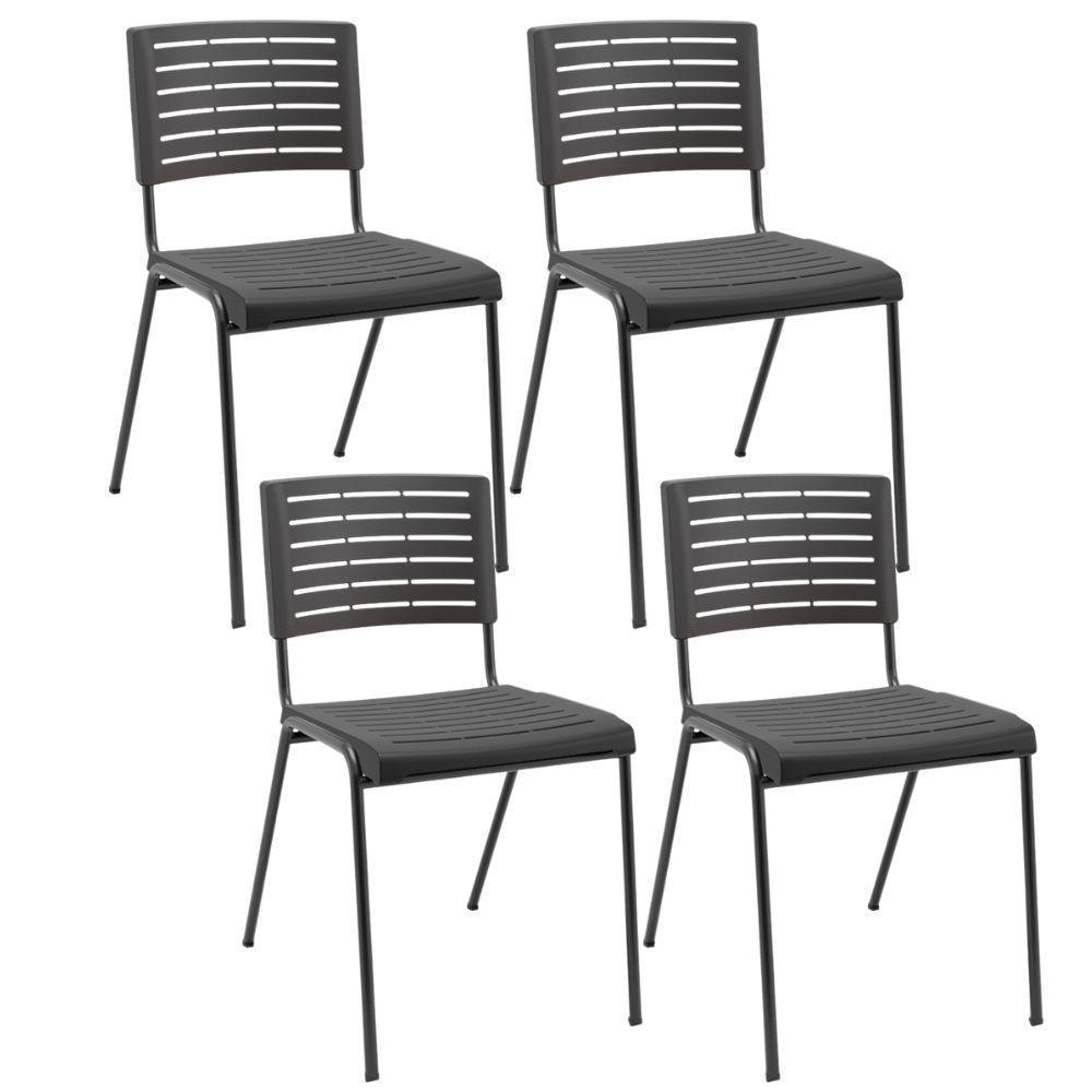 Kit 04 Cadeiras Empilhável Fixa Escritório Multiuso Base Preta Kimi P03 Preto - Lyam Decor - 1